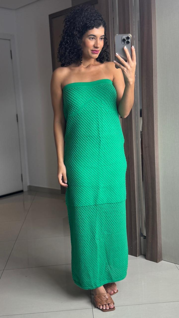 Vestido de Tricot Verde com Forro e Textura