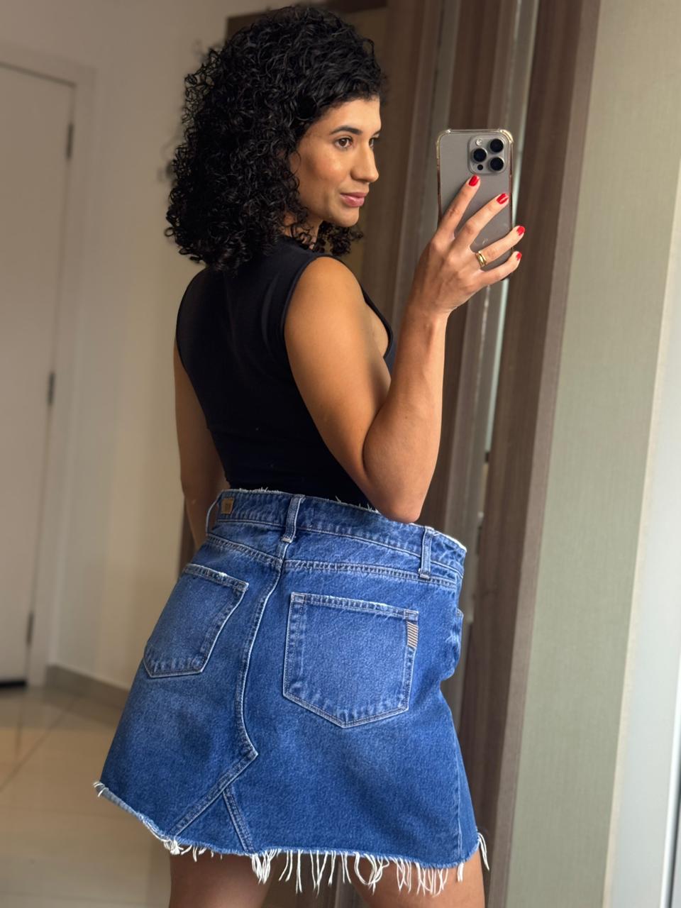 Saia Jeans 100% Algodão com Desfiado - Paige