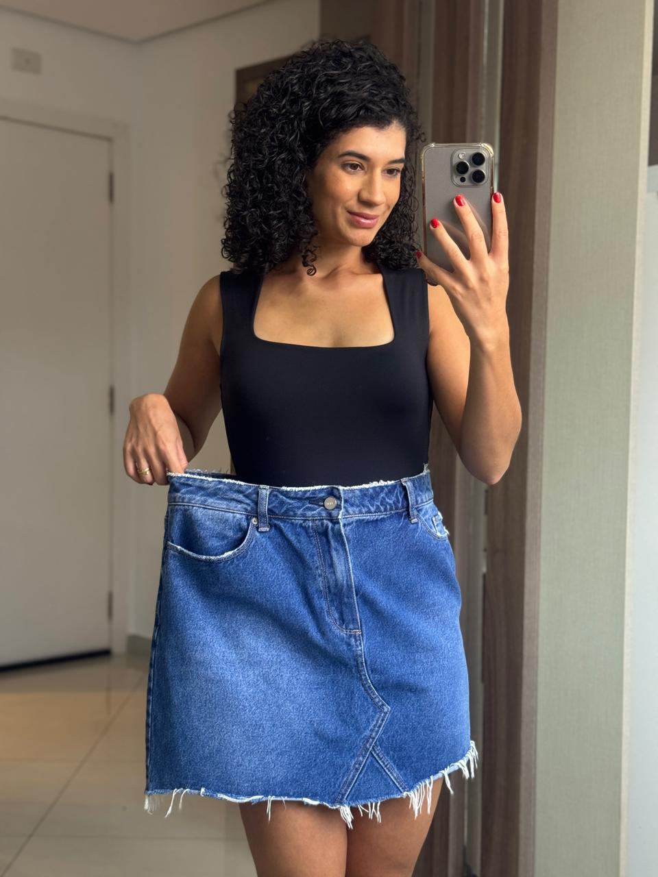 Saia Jeans 100% Algodão com Desfiado - Paige