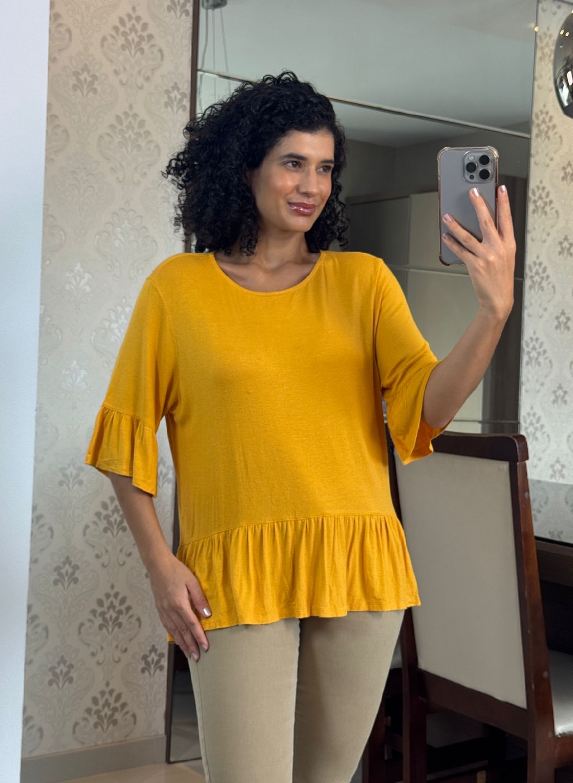 Blusa malha Açafrão - Mini Moni