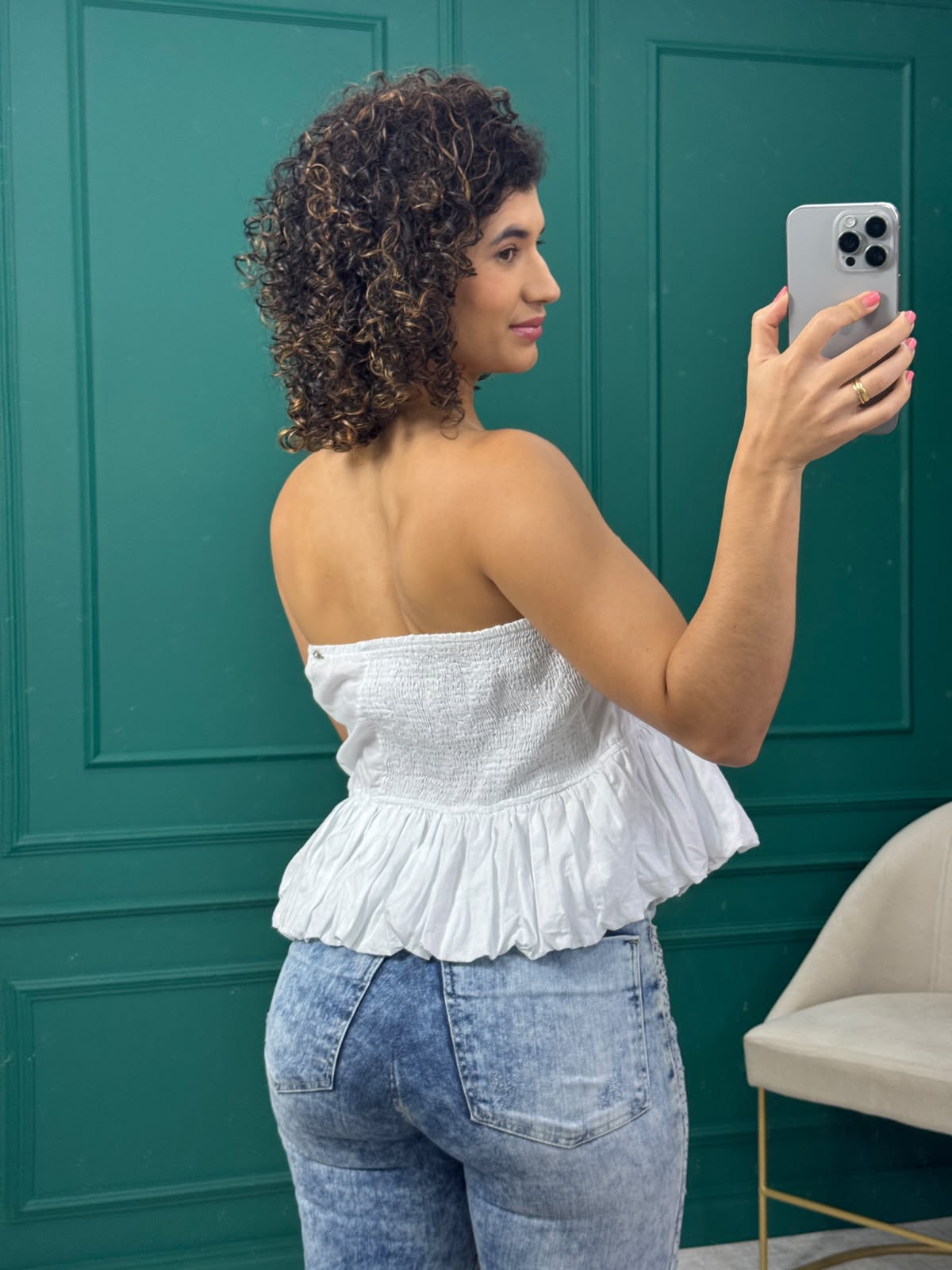 Cropped Tomara que Caia Branco 100% Algodão com Babado - C&A + PatBo