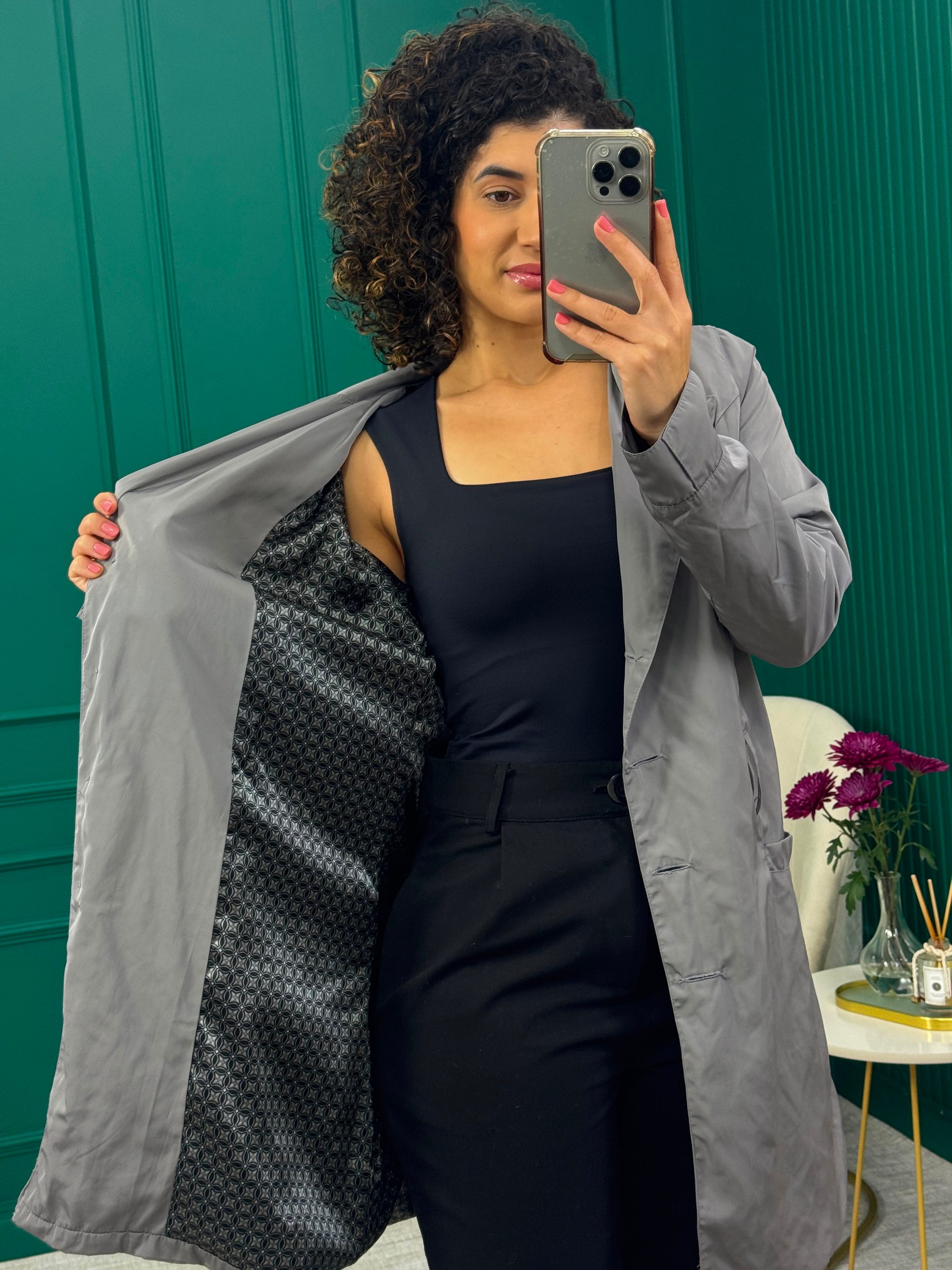 Trench Coat Cinza com Forro - Bela Rubra