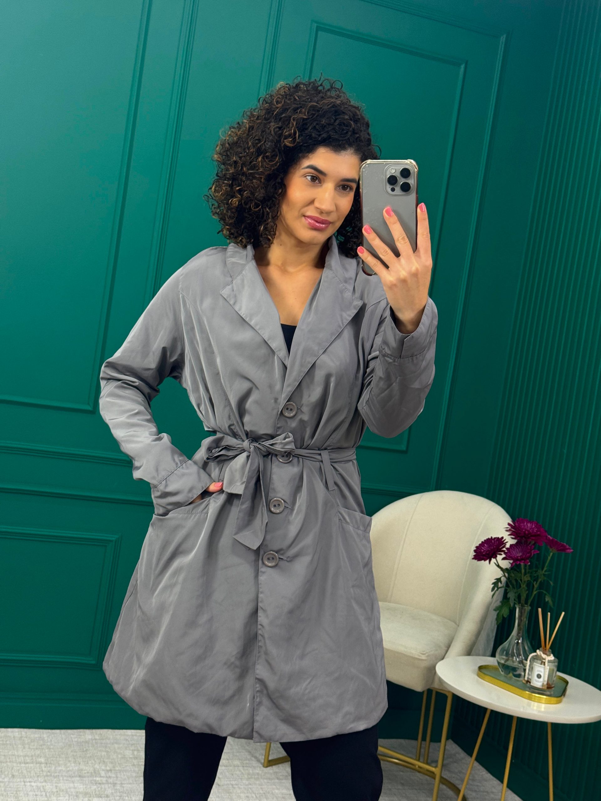 Trench Coat Cinza com Forro - Bela Rubra