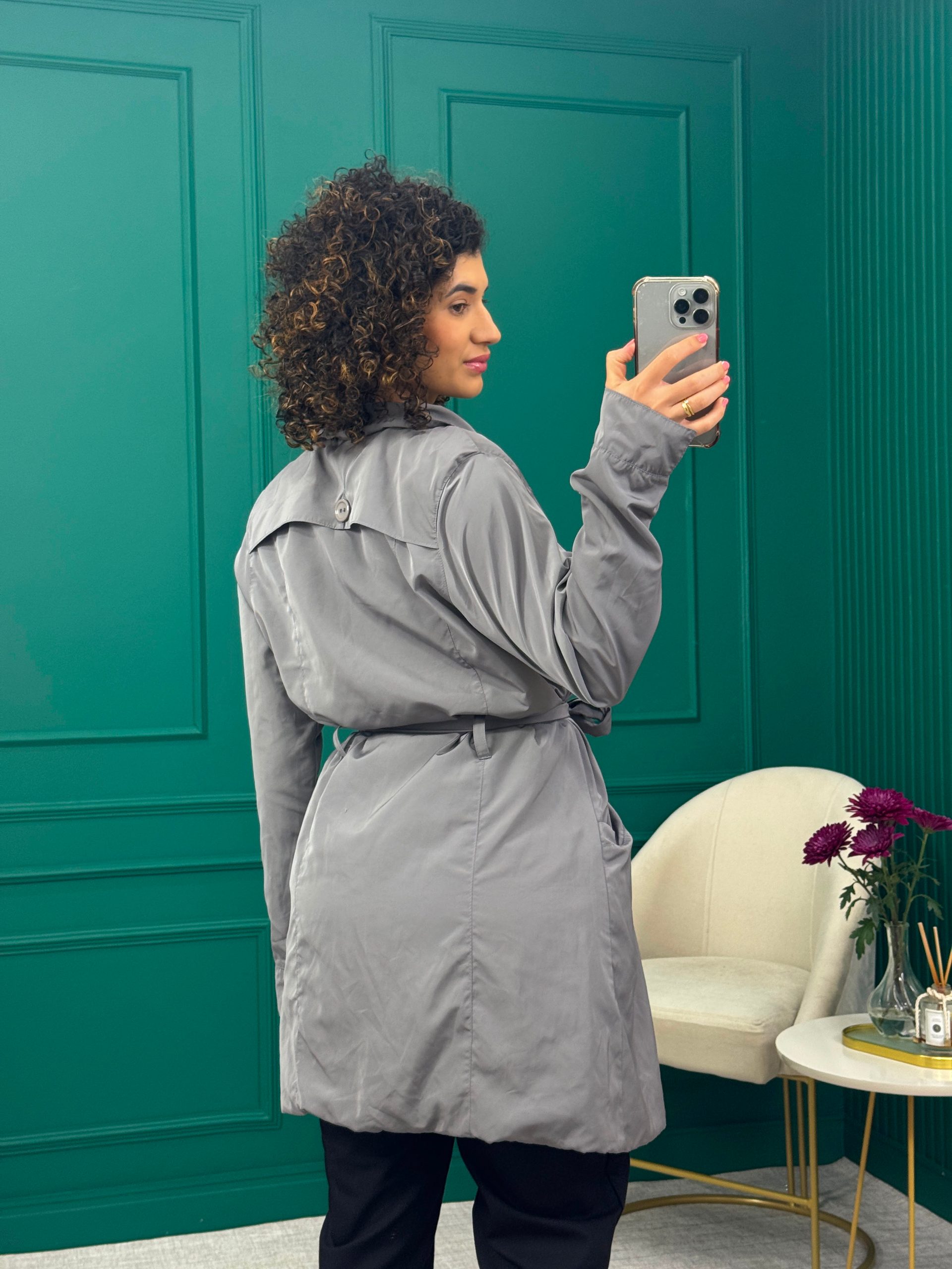 Trench Coat Cinza com Forro - Bela Rubra