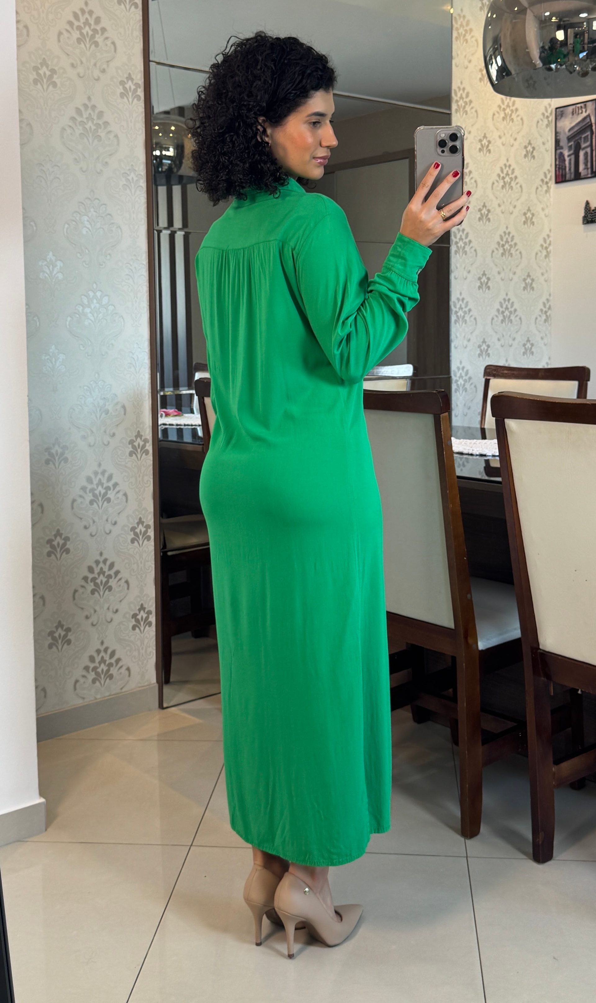 Vestido Chemise Verde Viscose - Excelência