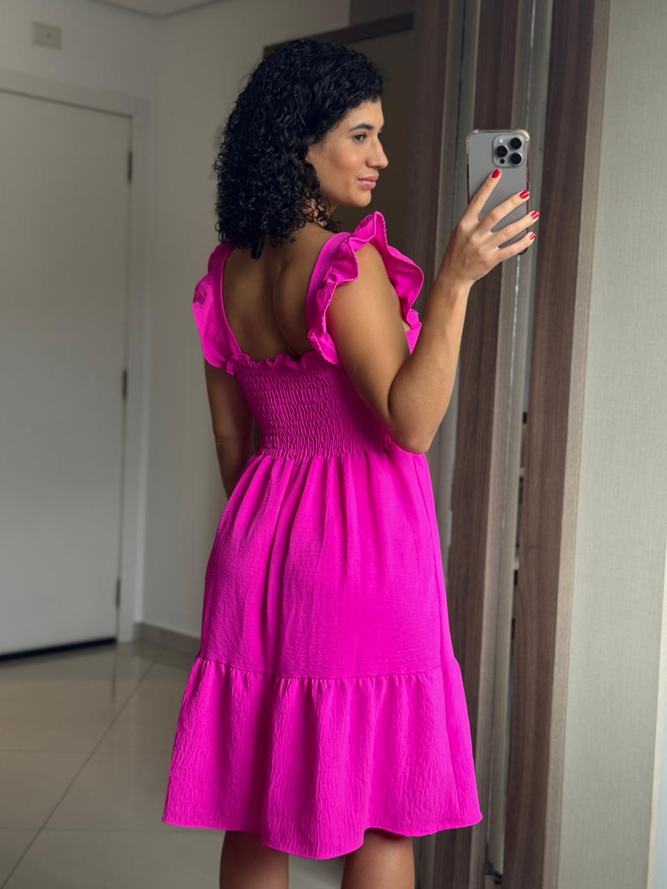 Vestido Rosa Pink em Crepe Duna com Bojo e Lastex