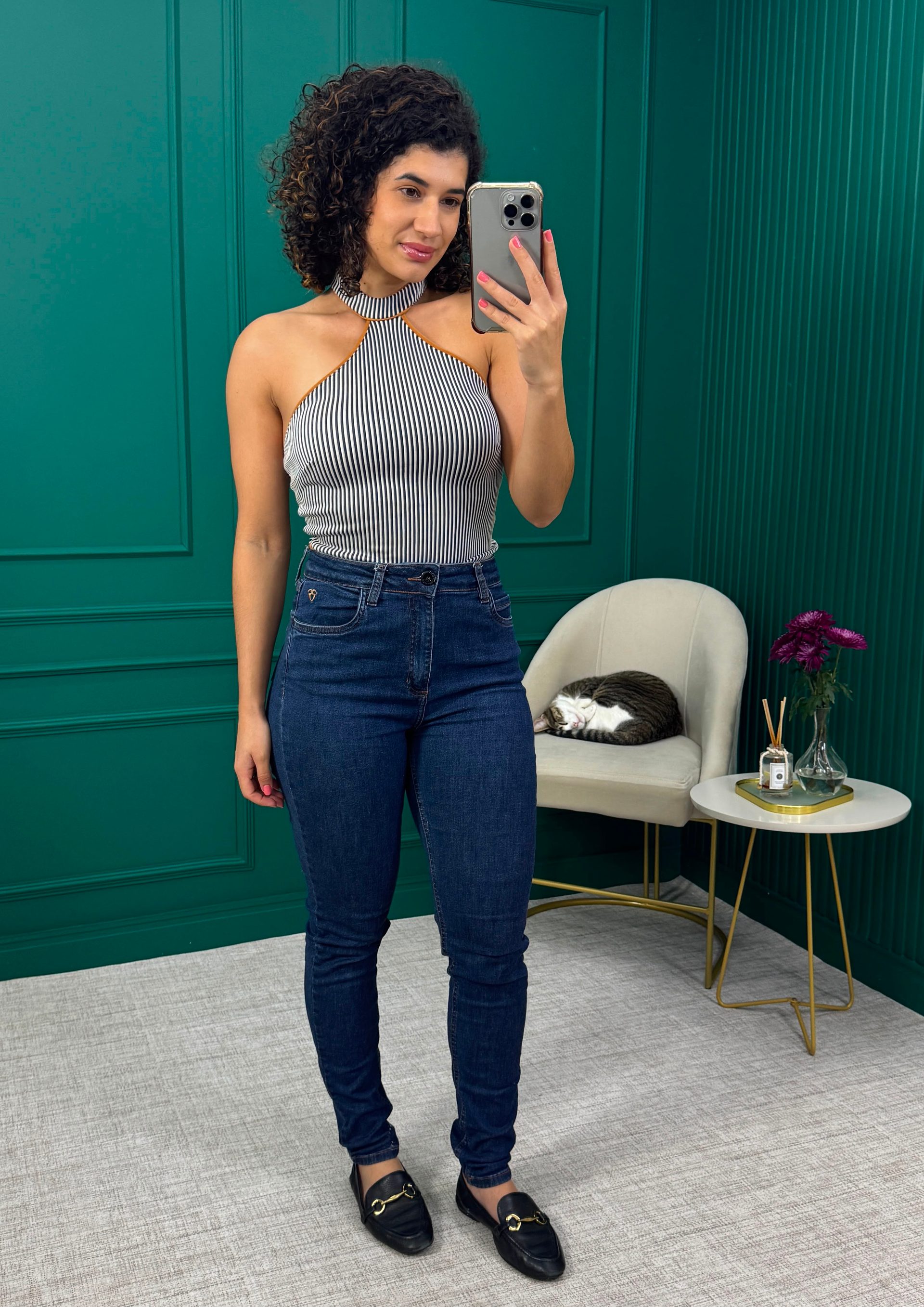 Calça Skinny Jeans com Elastano e Cós Alto - Rocksham