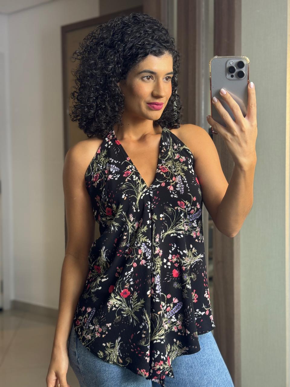 Combo 2 Blusas em Crepe Frente Única Floral com Decote nas Costas - Zara