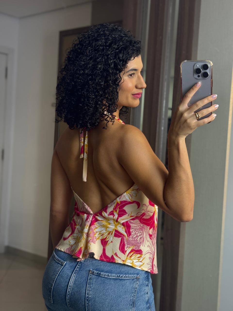 Combo 2 Blusas em Crepe Frente Única Floral com Decote nas Costas - Zara