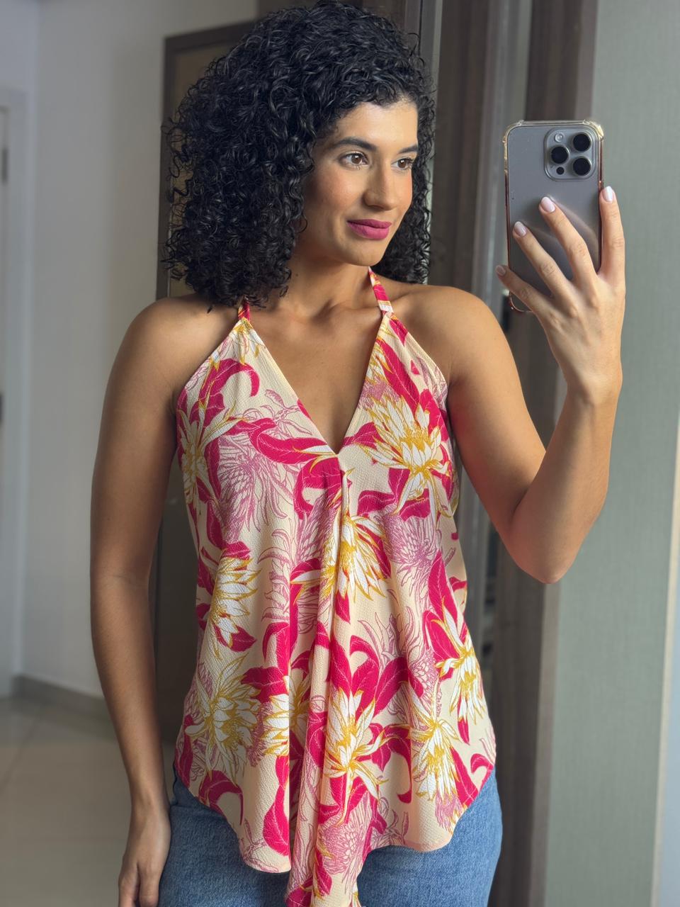 Combo 2 Blusas em Crepe Frente Única Floral com Decote nas Costas - Zara