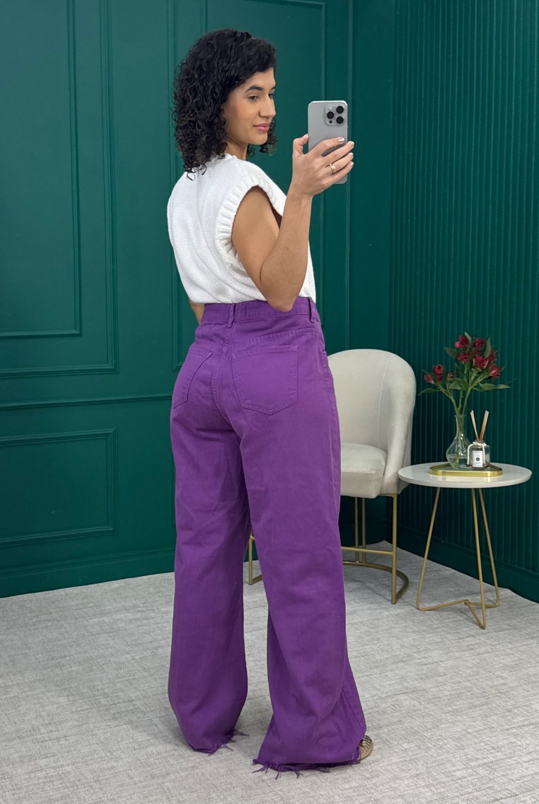 Calça Wide Leg  Roxa 100% Algodão com Bolsos - Chuá