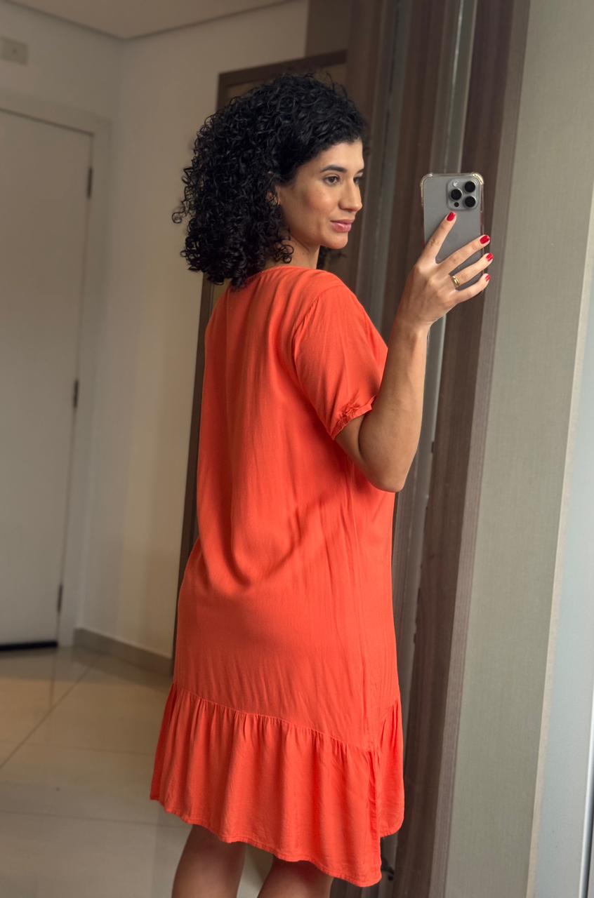 Vestido Viscose Laranja com Forro - Sly