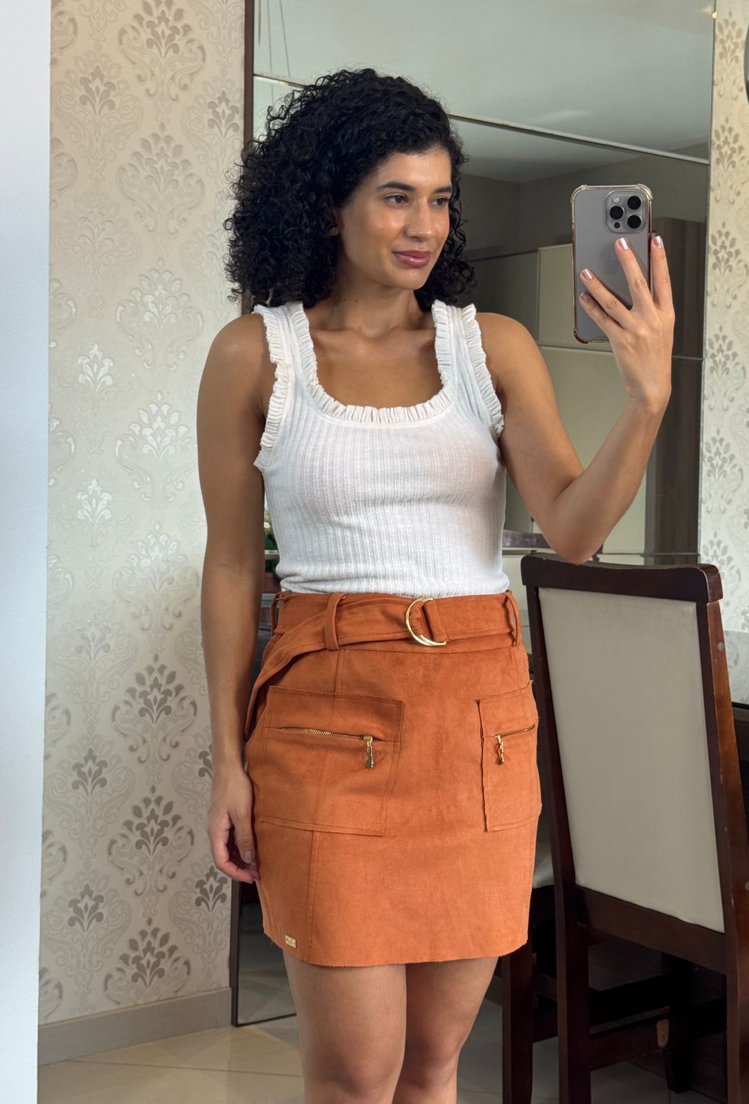 Saia Suede Marrom com Bolsos - Blessed