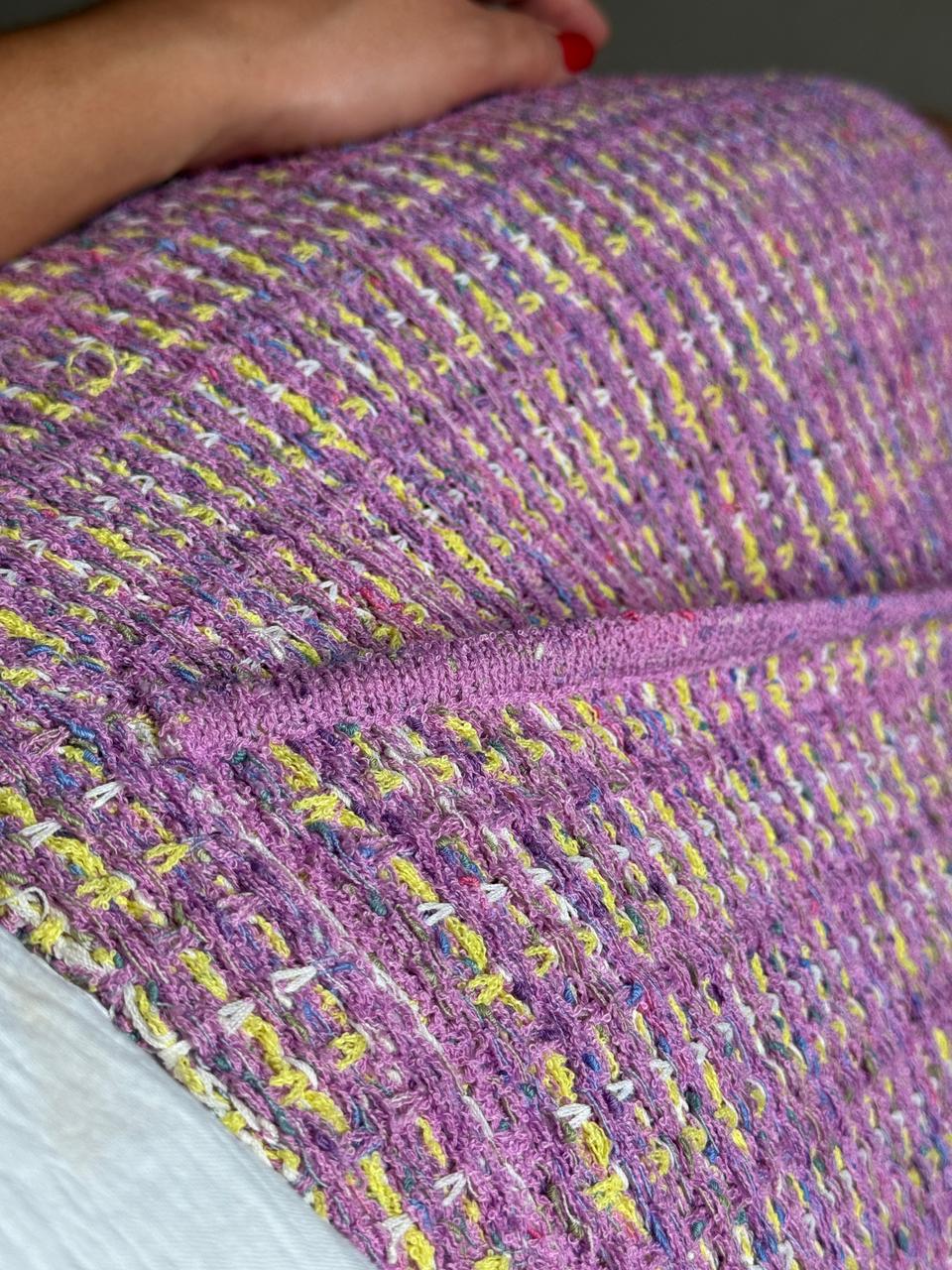 Saia de Tricot Estilo Tweed com Transpasse Lilás e Amarelo - Zara