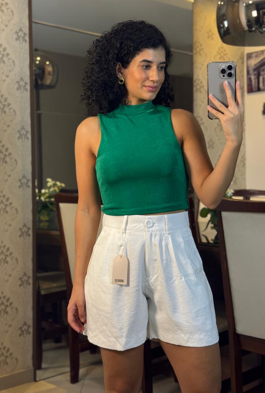 Shorts Alfaiataria Branco com Forro, Bolso Faca e Bolso Traseiro - Drica Fashion