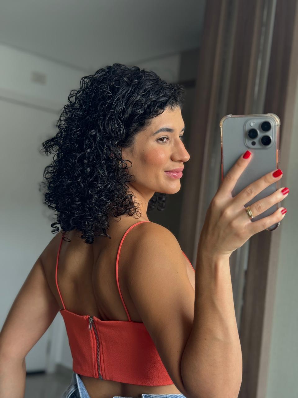 Cropped de Alça Laranja em Laise com Zíper Aparente nas Costas - Topshop